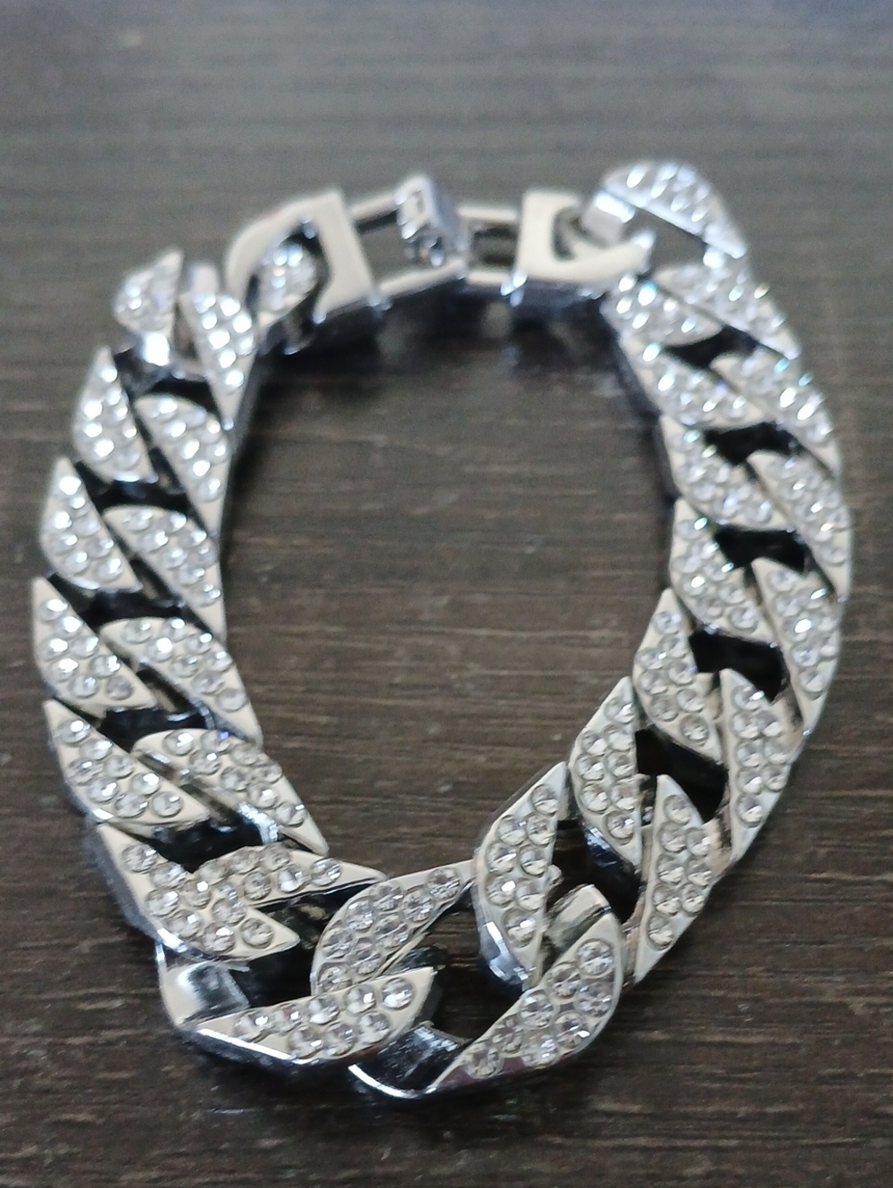 Rhinestone Pavé Silver-Tone Curb Link Bracelet